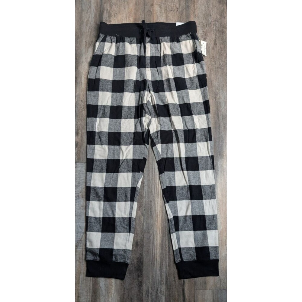 NWT NEW Aeropostle Buffalo Plaid Polyfleece Sleep Joggers Black White Medium